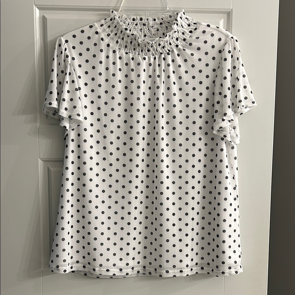 Beacon Jan Mock Neck Mesh Dots Top - Picture 2 of 8
